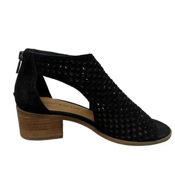LUCKY BRAND Nacria Black Suede Peep Toe Ankle Booties Sandals Shoes Size 6.5M - Picture 2 of 16